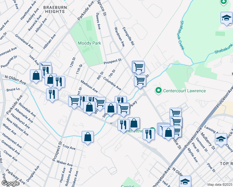 map of restaurants, bars, coffee shops, grocery stores, and more near 1633 5th Street in Ewing Township