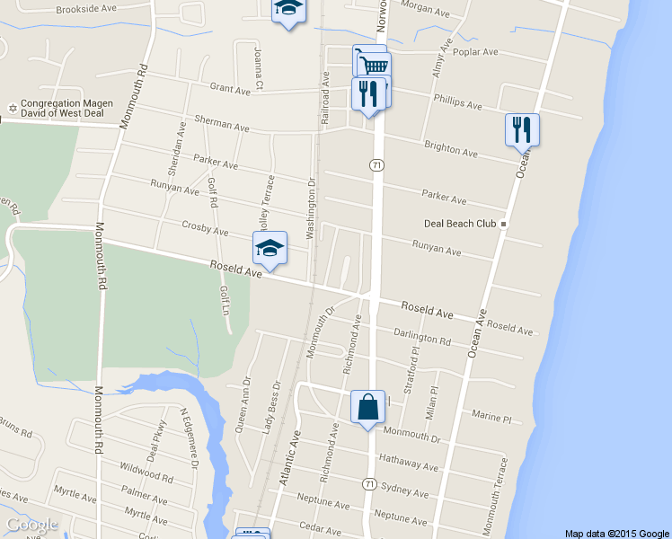 map of restaurants, bars, coffee shops, grocery stores, and more near 4 Roseld Ct in Deal