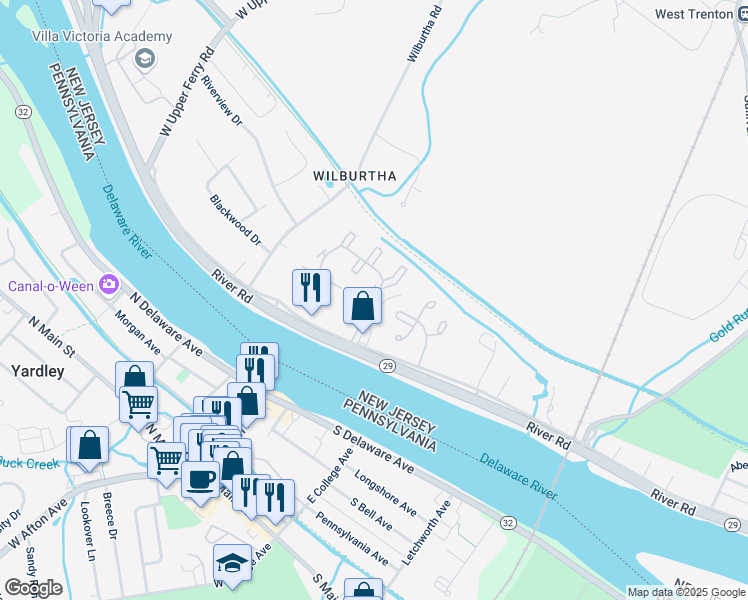 map of restaurants, bars, coffee shops, grocery stores, and more near 1903 Country Lane in Trenton
