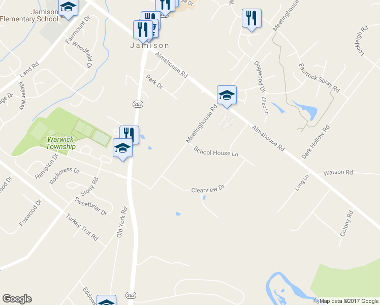 map of restaurants, bars, coffee shops, grocery stores, and more near 2091 Meetinghouse Road in Jamison