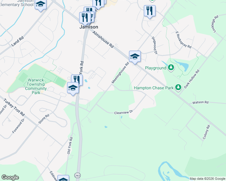 map of restaurants, bars, coffee shops, grocery stores, and more near 2091 Meetinghouse Road in Jamison
