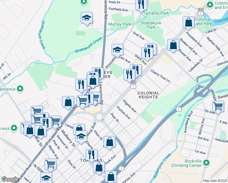 map of restaurants, bars, coffee shops, grocery stores, and more near 5 Van Buren Place in Trenton