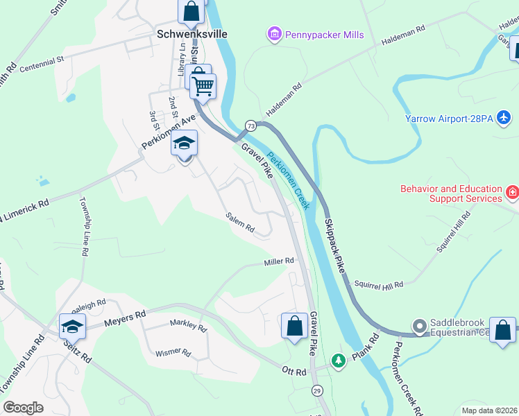 map of restaurants, bars, coffee shops, grocery stores, and more near 184 Concord Road in Schwenksville