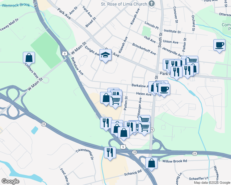 map of restaurants, bars, coffee shops, grocery stores, and more near 6 East Barbara Drive in Freehold