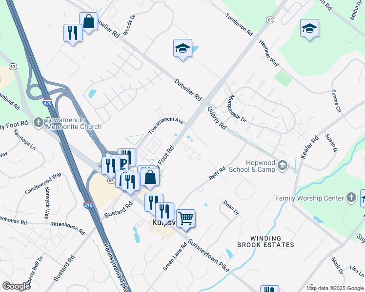 map of restaurants, bars, coffee shops, grocery stores, and more near 213 Wyncote Court in Lansdale