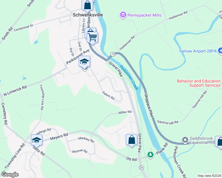 map of restaurants, bars, coffee shops, grocery stores, and more near 191 Concord Road in Schwenksville