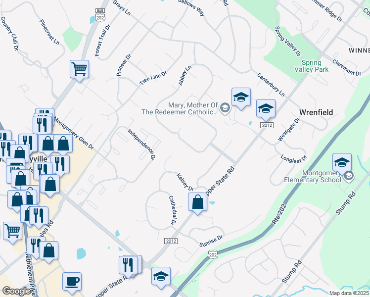 map of restaurants, bars, coffee shops, grocery stores, and more near 412 South Stone Ridge Drive in Lansdale