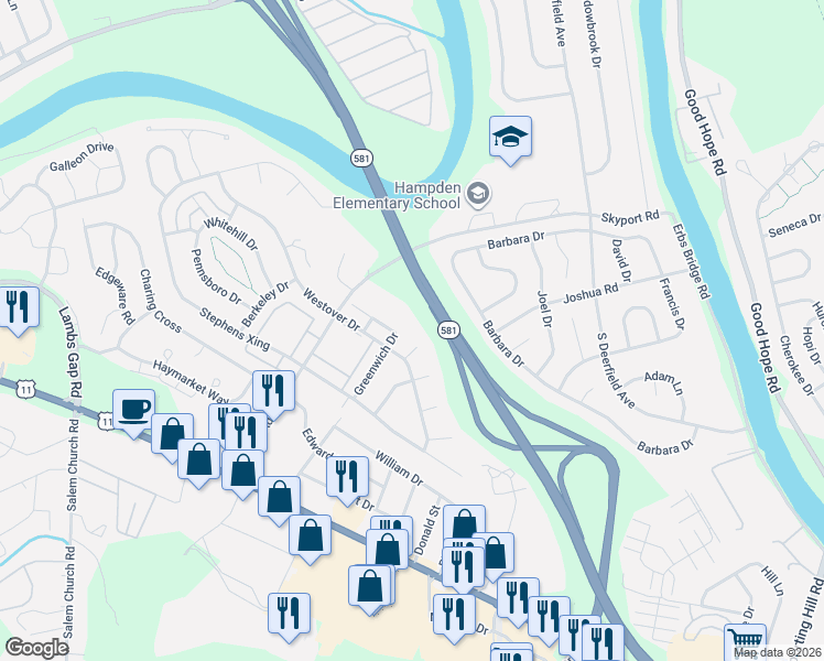 map of restaurants, bars, coffee shops, grocery stores, and more near 204 Northwood Circle in Mechanicsburg