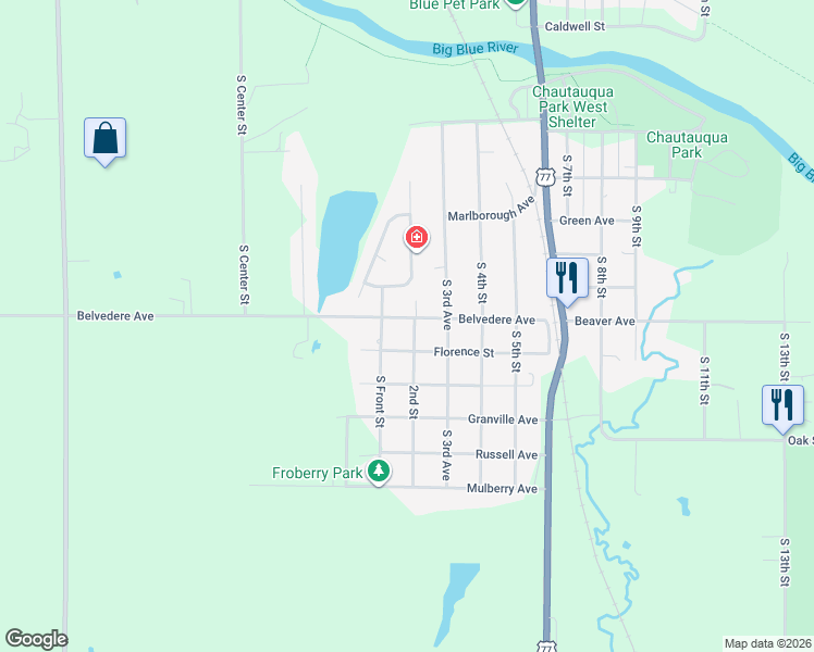 map of restaurants, bars, coffee shops, grocery stores, and more near 1703 2nd Street in Beatrice