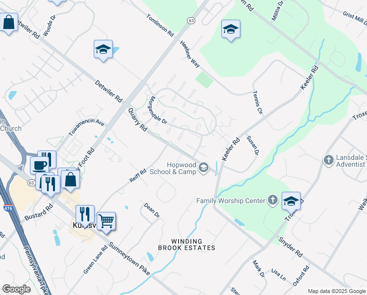 map of restaurants, bars, coffee shops, grocery stores, and more near 1211 Crosshill Court in Lansdale