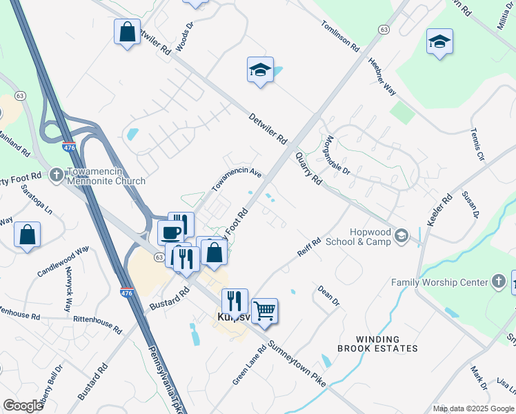 map of restaurants, bars, coffee shops, grocery stores, and more near 213 Wyncote Court in Lansdale