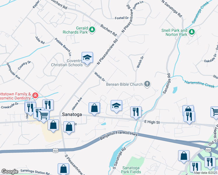 map of restaurants, bars, coffee shops, grocery stores, and more near 2282 Welsh Drive in Pottstown