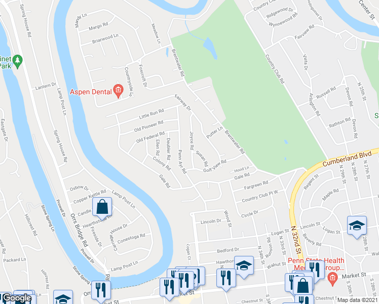 map of restaurants, bars, coffee shops, grocery stores, and more near 514 Joyce Road in Camp Hill