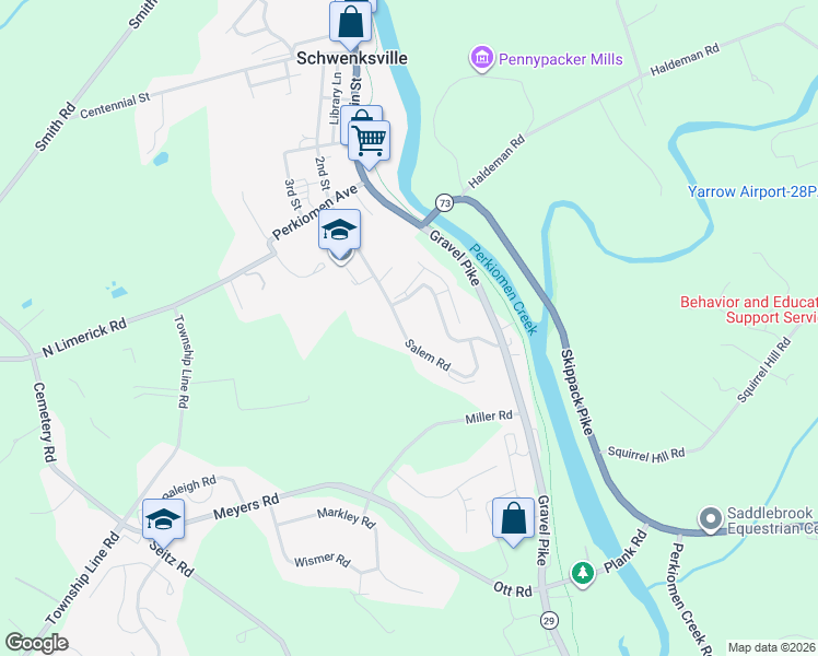 map of restaurants, bars, coffee shops, grocery stores, and more near 51 Salem Road in Schwenksville