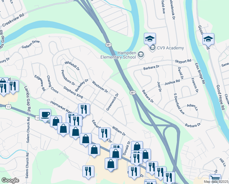 map of restaurants, bars, coffee shops, grocery stores, and more near 4 Jamestown Square in Mechanicsburg