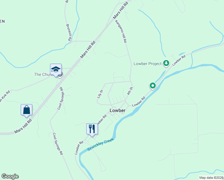 map of restaurants, bars, coffee shops, grocery stores, and more near 126 Daisy Street in Lowber