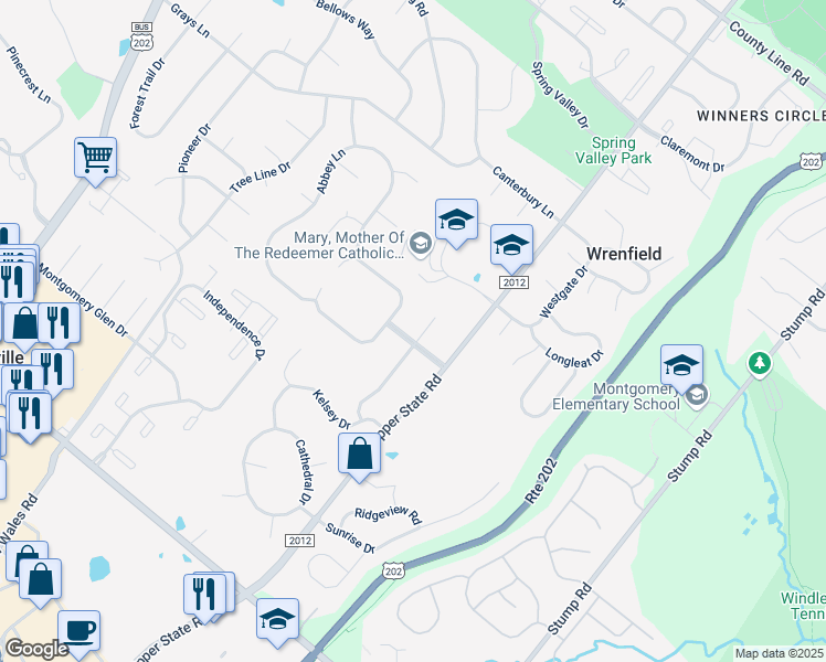 map of restaurants, bars, coffee shops, grocery stores, and more near 102 Fairacres Drive in Lansdale