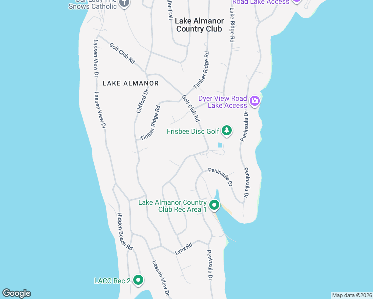 map of restaurants, bars, coffee shops, grocery stores, and more near 1107 Lake Ridge Road in Lake Almanor Country Club