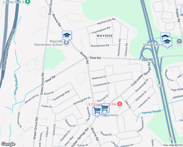 map of restaurants, bars, coffee shops, grocery stores, and more near 2 Pilgrim Hollow Road in Ocean Township