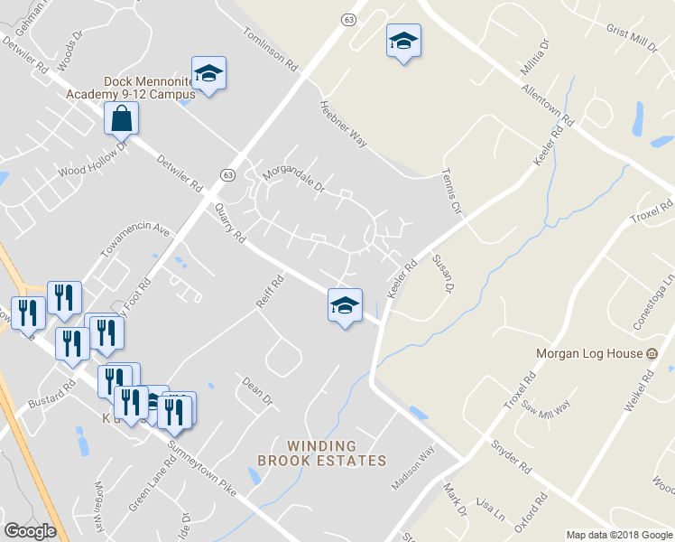 map of restaurants, bars, coffee shops, grocery stores, and more near 1202 Crosshill Court in Lansdale