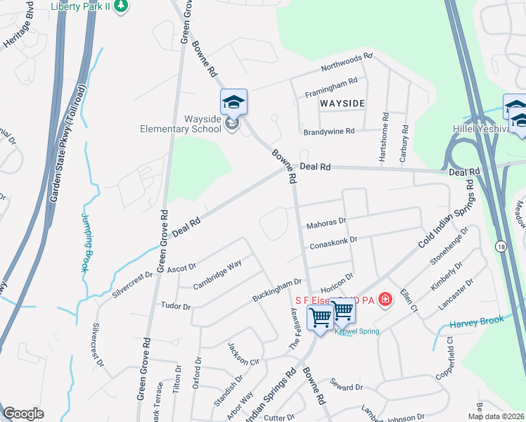 map of restaurants, bars, coffee shops, grocery stores, and more near 18 Bentley Lane in Monmouth County