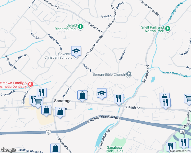 map of restaurants, bars, coffee shops, grocery stores, and more near 2282 Welsh Drive in Pottstown