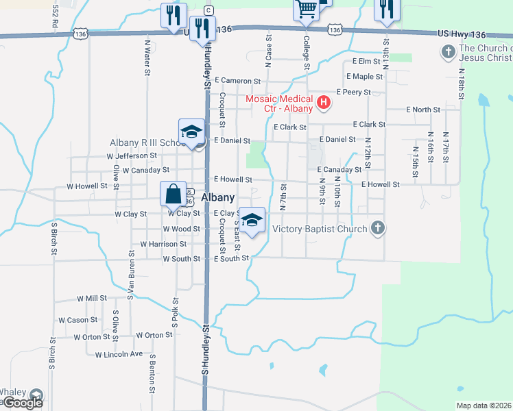 map of restaurants, bars, coffee shops, grocery stores, and more near 506 East Clay Street in Albany