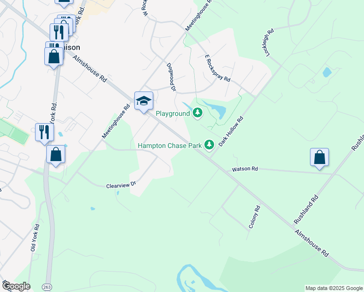map of restaurants, bars, coffee shops, grocery stores, and more near 1204 Almshouse Road in Jamison