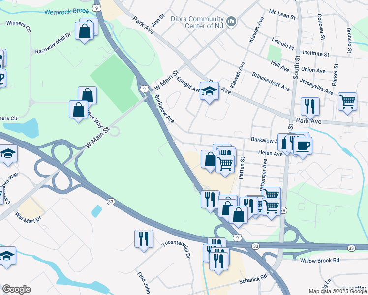 map of restaurants, bars, coffee shops, grocery stores, and more near 78 Helen Avenue in Freehold