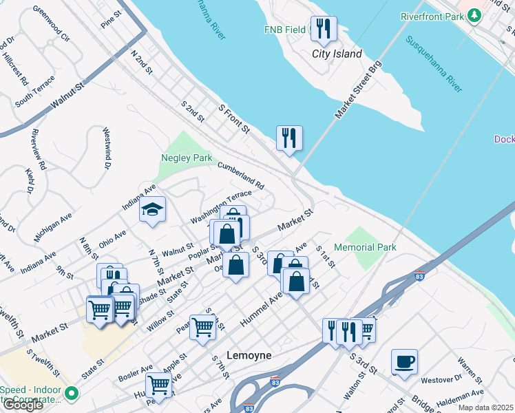 map of restaurants, bars, coffee shops, grocery stores, and more near 9 Fort Street in Lemoyne