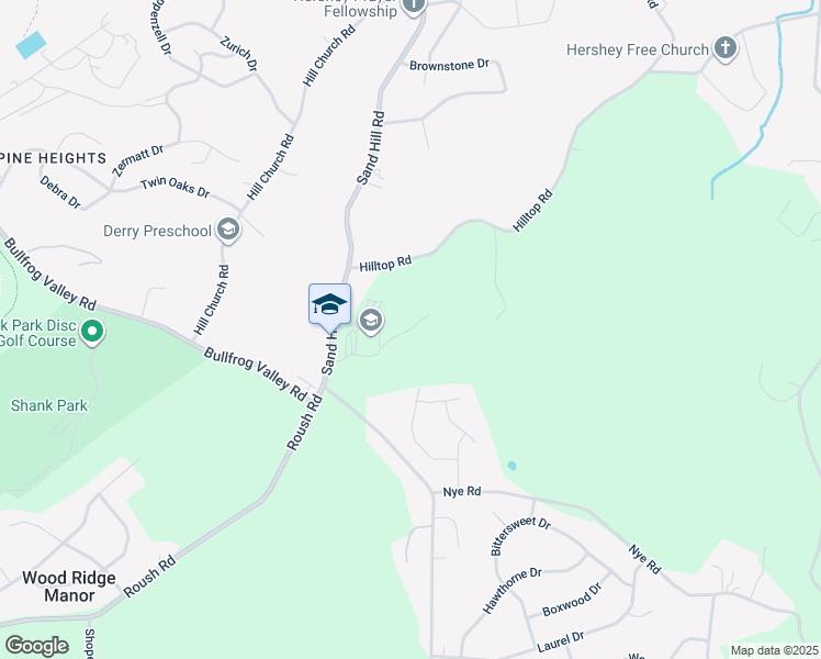 map of restaurants, bars, coffee shops, grocery stores, and more near 1521 Sand Hill Road in Hummelstown