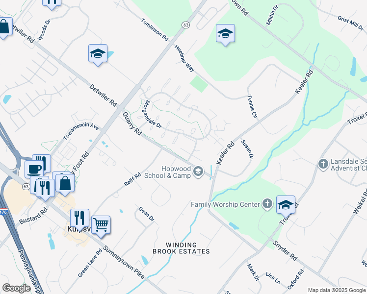 map of restaurants, bars, coffee shops, grocery stores, and more near 1207B Crosshill Court in Lansdale