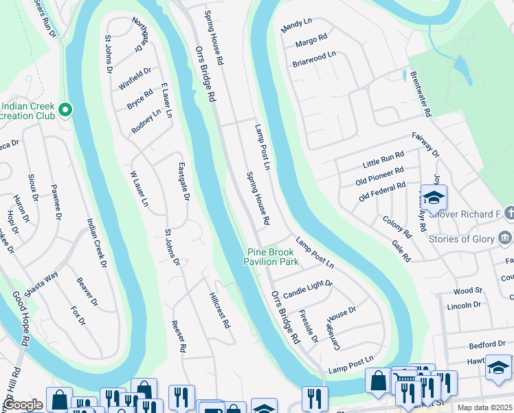 map of restaurants, bars, coffee shops, grocery stores, and more near 409 Spring House Road in Camp Hill