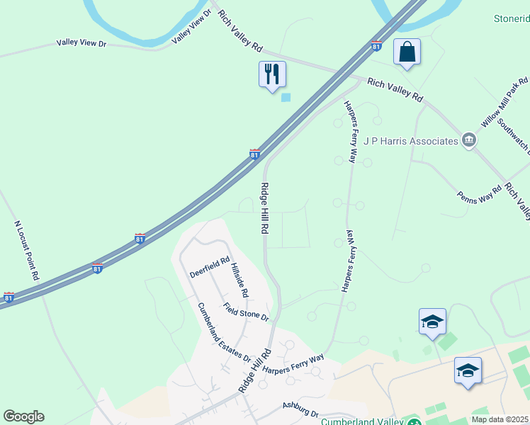 map of restaurants, bars, coffee shops, grocery stores, and more near 110 Ridge Hill Road in Mechanicsburg
