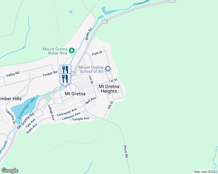 map of restaurants, bars, coffee shops, grocery stores, and more near in Mount Gretna Heights