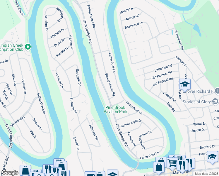 map of restaurants, bars, coffee shops, grocery stores, and more near 409 Spring House Road in Camp Hill