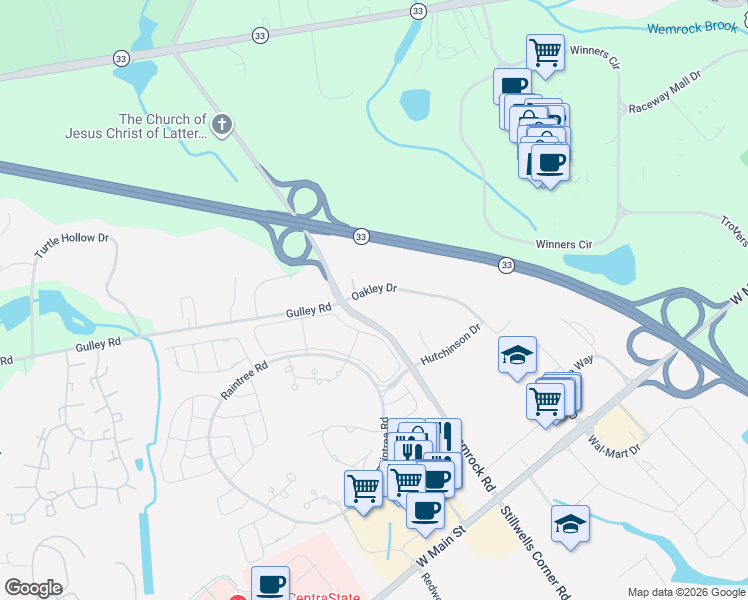 map of restaurants, bars, coffee shops, grocery stores, and more near 525 Hartshorne Court in Freehold