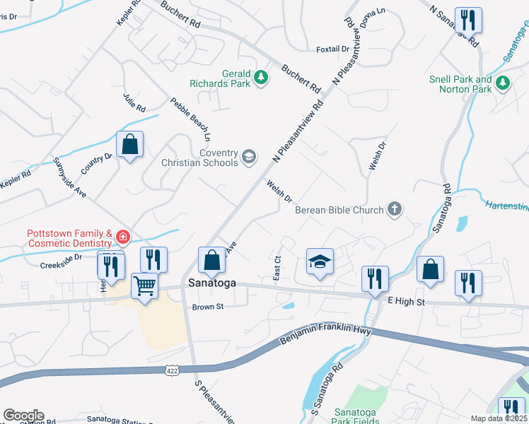 map of restaurants, bars, coffee shops, grocery stores, and more near 533 Hause Avenue in Pottstown