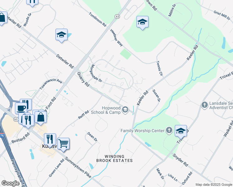 map of restaurants, bars, coffee shops, grocery stores, and more near 1211 Crosshill Court in Lansdale