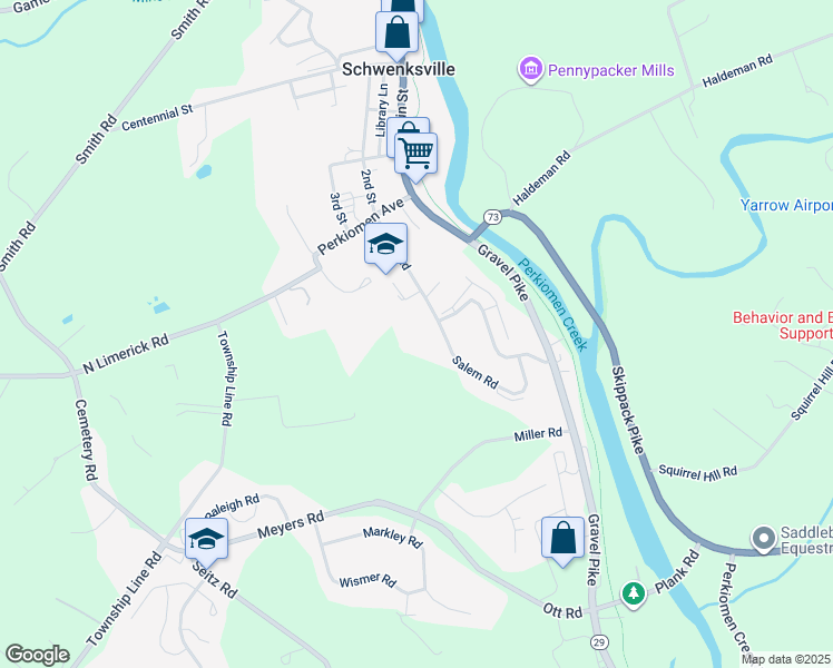 map of restaurants, bars, coffee shops, grocery stores, and more near 2 Highland Manor Drive in Schwenksville