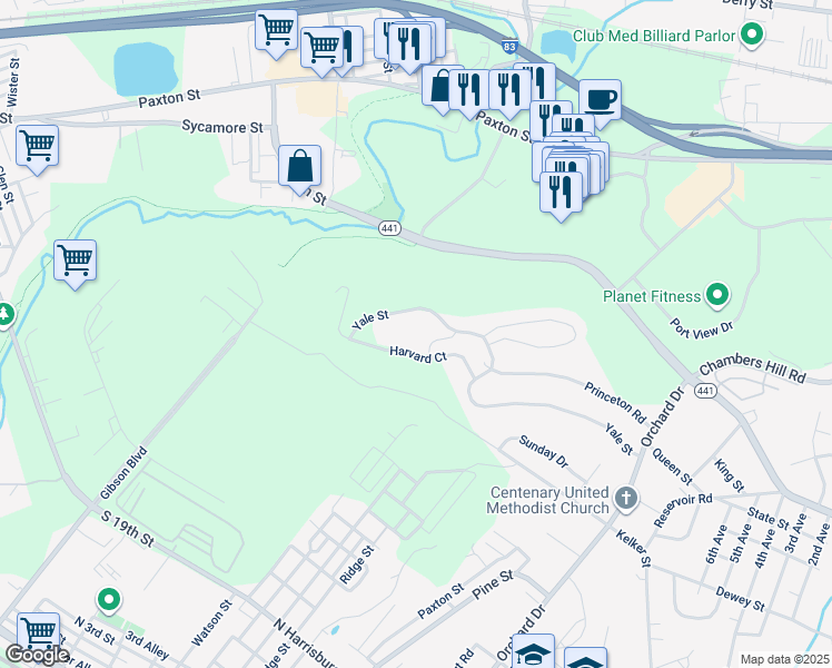 map of restaurants, bars, coffee shops, grocery stores, and more near 650 Cornell Court in Harrisburg