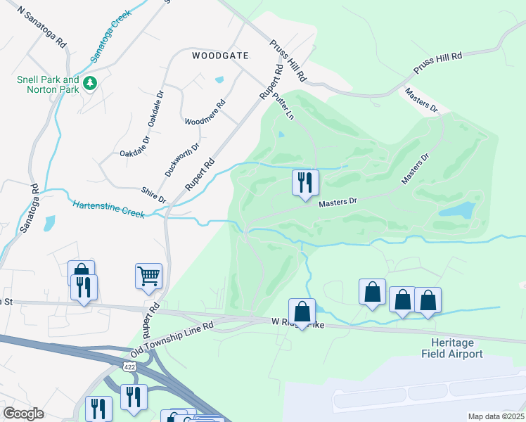 map of restaurants, bars, coffee shops, grocery stores, and more near 80 Masters Drive in Pottstown