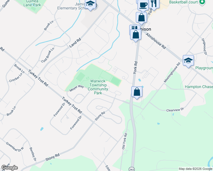 map of restaurants, bars, coffee shops, grocery stores, and more near Saratoga Court in Jamison