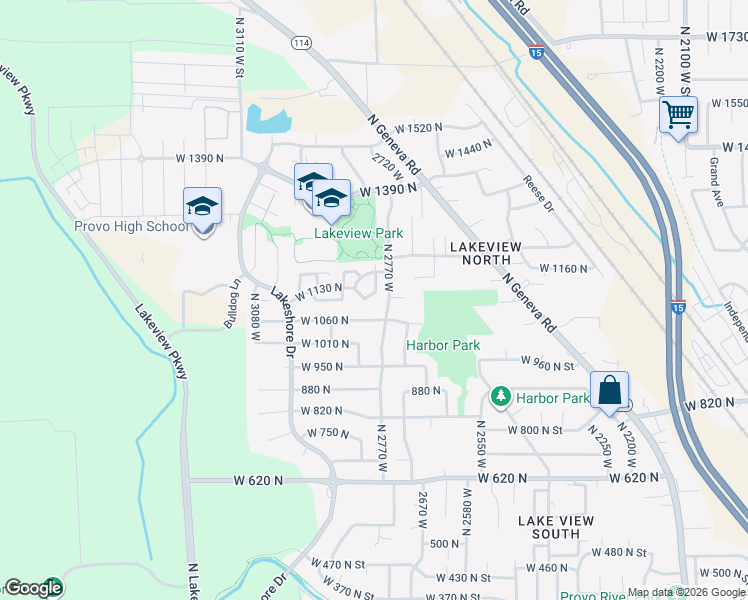 map of restaurants, bars, coffee shops, grocery stores, and more near 1122 North 2780 West in Provo