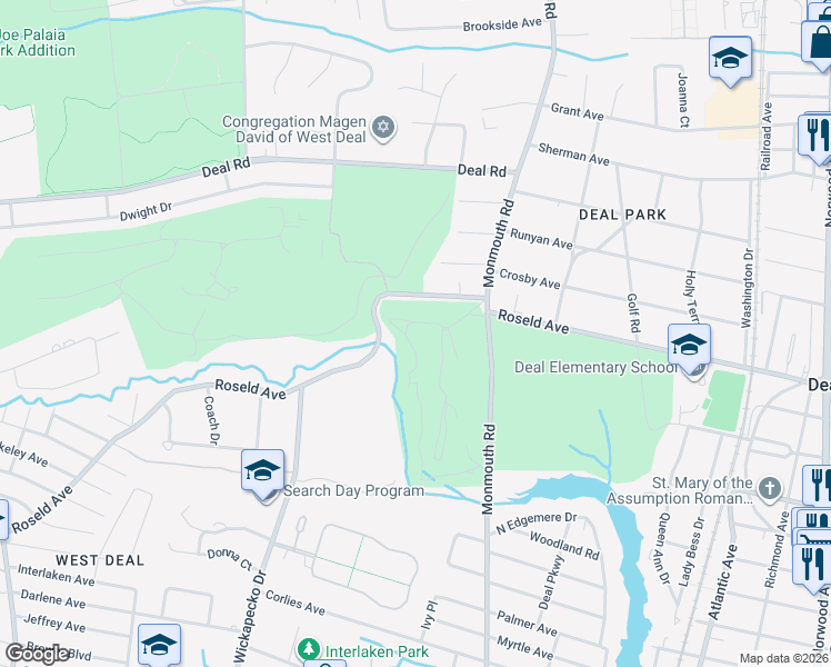 map of restaurants, bars, coffee shops, grocery stores, and more near 850 Monmouth Road in Allenhurst