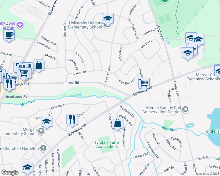 map of restaurants, bars, coffee shops, grocery stores, and more near 481 Flock Road in Hamilton Township