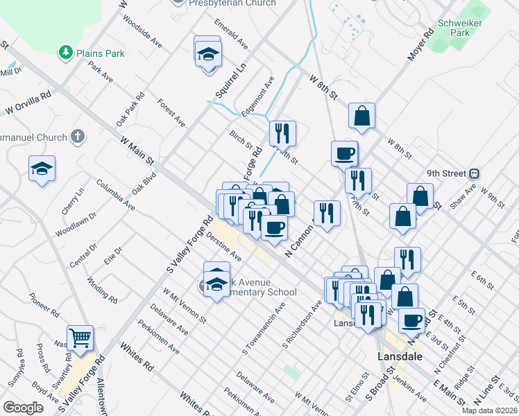 map of restaurants, bars, coffee shops, grocery stores, and more near 810 West 2nd Street in Lansdale