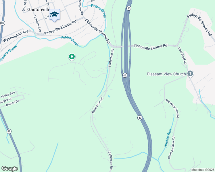 map of restaurants, bars, coffee shops, grocery stores, and more near 346 Patterson Road in Finleyville