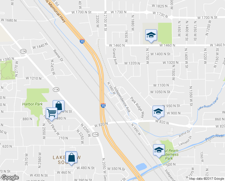 map of restaurants, bars, coffee shops, grocery stores, and more near 2043 West 1100 North in Provo