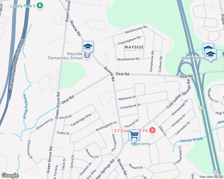 map of restaurants, bars, coffee shops, grocery stores, and more near 2 Pilgrim Hollow Road in Monmouth County